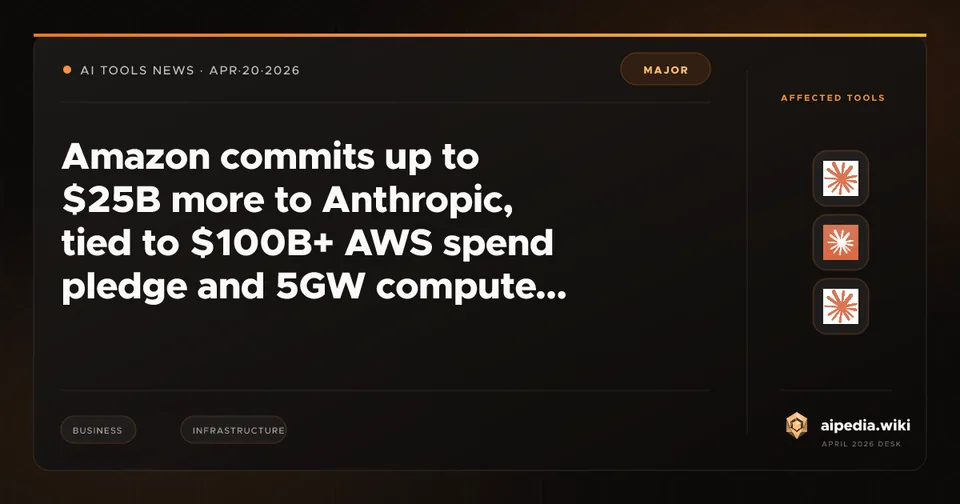 Amazon commits up to $25B more to Anthropic, tied to $100B+ AWS spend pledge and 5GW compute build-out