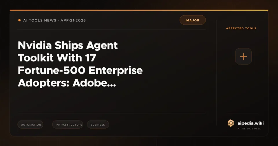 Nvidia Ships Agent Toolkit With 17 Fortune-500 Enterprise Adopters: Adobe, Salesforce, SAP, ServiceNow, Palantir, and 12 More