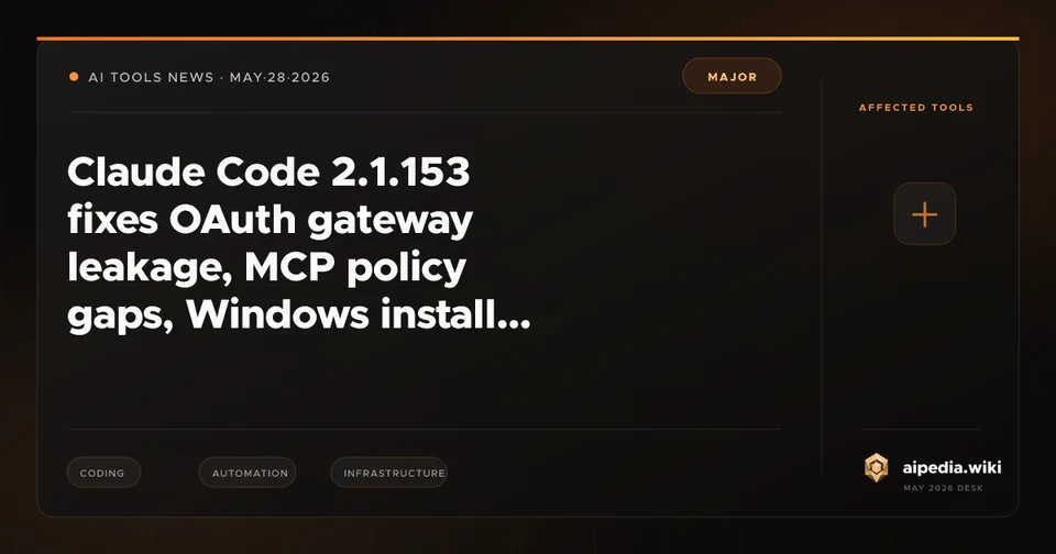 Claude Code 2.1.153 fixes OAuth gateway leakage, MCP policy gaps, Windows install failures, and background-agent reliability