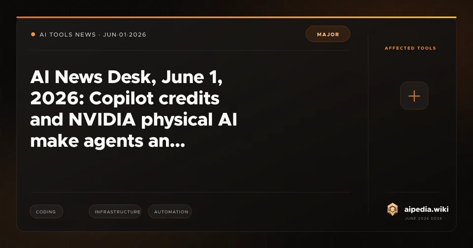 AI News Desk, June 1, 2026: Copilot credits and NVIDIA physical AI make agents an infrastructure buy