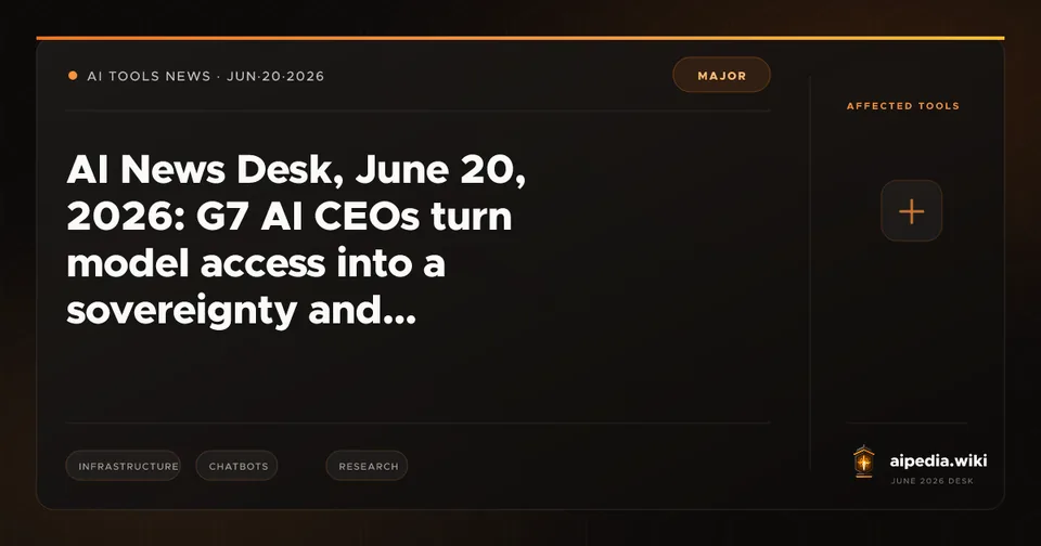 AI News Desk, June 20, 2026: G7 AI CEOs turn model access into a sovereignty and standards problem