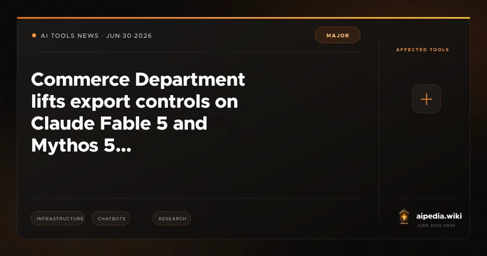 Commerce Department lifts export controls on Claude Fable 5 and Mythos 5
